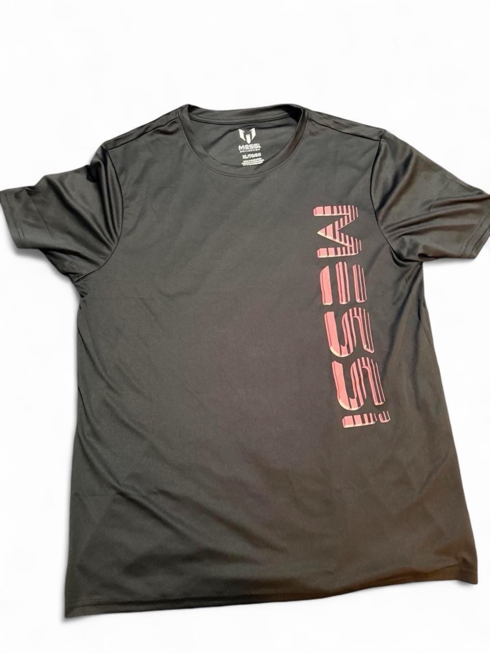 MESSI Black Short-Sleeve Tee with Vertical Red Logo Accent